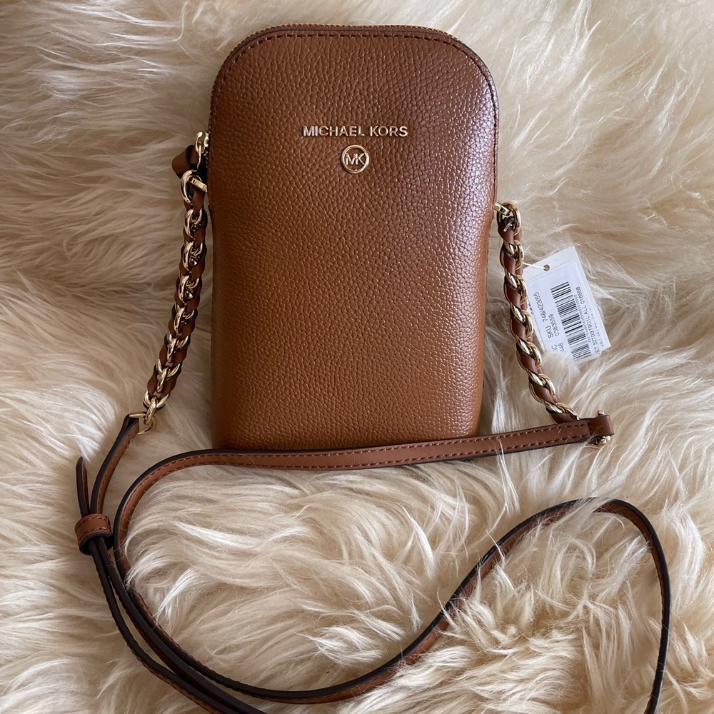 Michael Kors ~New ~Jet Set tan leather Phone crossbody